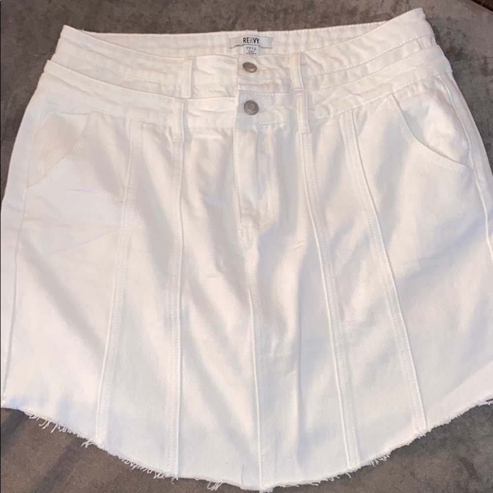 RENVY white denim mini skirt